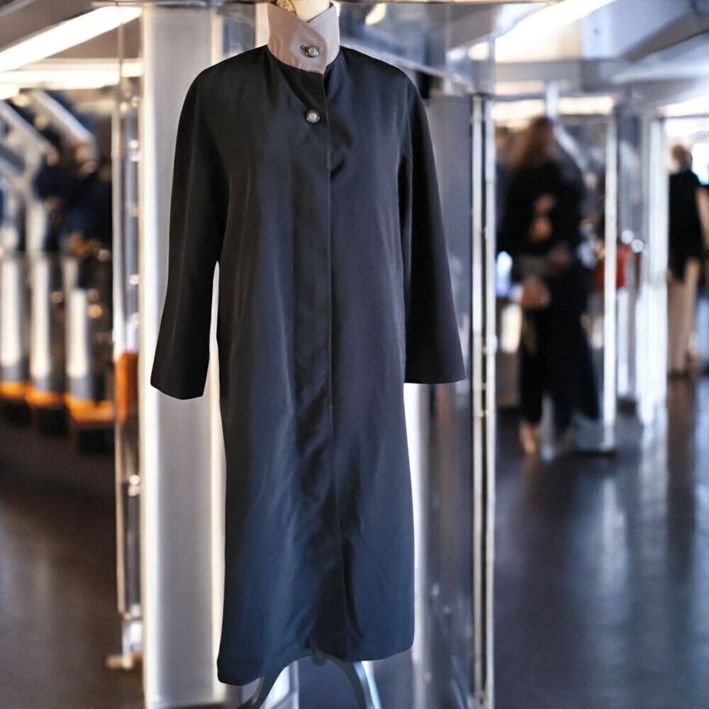 Vintage Regent Park‎ Womens Long Black Coat With Unique Button Detail- SZ 10